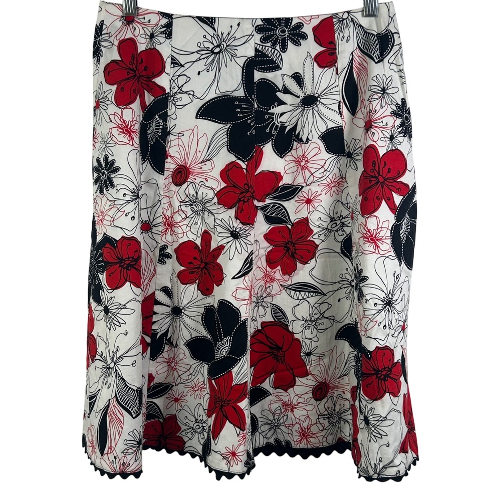 The Tog Shop Floral A-Line Skirt Red Black White Scalloped Hem Size‎ 8